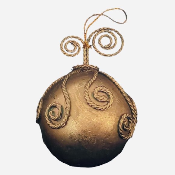 Vintage Handcrafted Golden Metal Jute Pattern Christmas Ball Ornament 4 Inch - Picture 4 of 6